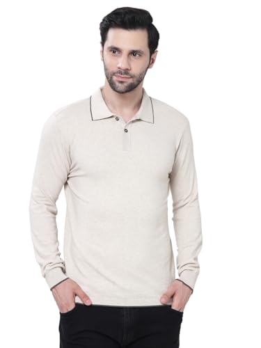 Image of Kalt Mens Basic Solid Full Sleeves Polo Cotton Blend Knitted Regular Fit Polo-Neck T-Shirts with Collar Stylish