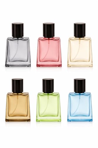 Image of Hunky Dory 30ml Empty Glass Perfume Bottles Set of 6 | Refillable Square Fragrance Spray Bottles with Black Caps