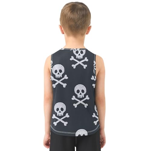 JUNZAN White Skull Crayon Tank Tops for Boys Sleeveless Summer Vest Tee Work Out Clothes for Beach Boating Travel Sports 3T3
