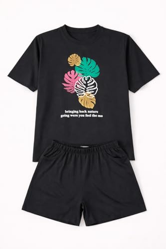 Image of Duchess Women's Cotton Printed Night Suit Set of Top & Shorts Pajama Set