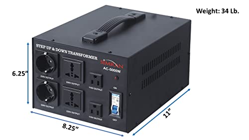 Simran AC-5000 Step Up/Down Voltage Transformer Power Converter for Conversion Between 110 Volt and 220 Volts with Circuit Breaker, CE Certified, 5000 Watts, Black3