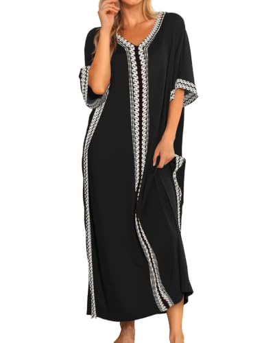 Image of Bloggerlove Caftan Nightgown for Women Cotton House Dress with Pockets