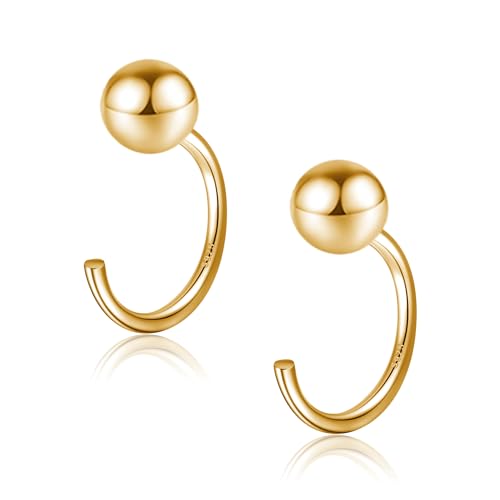 Image of CHIC & ARTSY 925 Sterling Silver Half Hoop Earrings for Women, Small Huggie Hoops Set with Ball Bar Star Moon Cross & Pearl, Lightweight Comfort Fit Everyday & Sleep Earrings