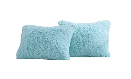 Reafort Luxury Long Hair, PV Fur, Faux Fur Standard Sham Pillow Cover/Case 20"x26" Set of 2 with Envelope Closure (20"x26" Standard Sham, Aqua)