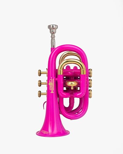 Qeen Brass Bb Pocket Trumpet in Pink with Case and Mouthpiece – Compact Brass Instrument for Beginners and Students
