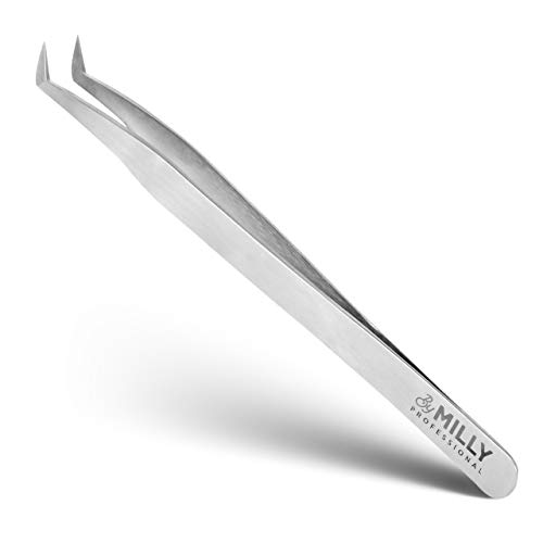 By MILLY Professional - Volume Eyelash Extension Tweezers - Lash Tweezers for Volume Pick-Up - Curved Precision Closure Tips - Titanium Coated Stainless Steel - 14 cm (5.5 inches)