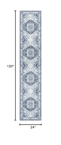 Madane Hallway Washable Runner Rug - 2x10 Kitchen Rugs Entryway Rug Runner Vintage Soft Floor Mat Non Slip Indoor Farmhouse Carpet for Bathroom Living Room Bedroom (2 X 10, Navy/White)