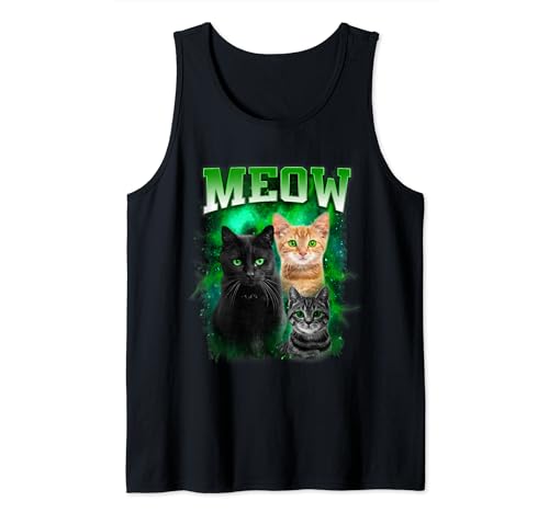 Meow Cat Three Cats In Galaxy Funny Kitten Cats Lovers Camiseta sin Mangas