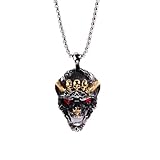 Gothic Demon Skull Head Necklace with Red Eye - Viking Pendant with 23.6' Chain, Hip Hop Style