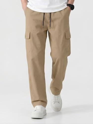 Image of Cargo for Men | Cotton Cargo Pant | Lower for man | Elastic Drawstring Waist Straight Fit Bottoms | Comfortable Breathable Cargos for Casual, Office Wear