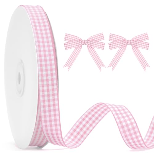 KINGLAKE Pink Gingham Ribbon -5/8 x 50 Yds Pink and White