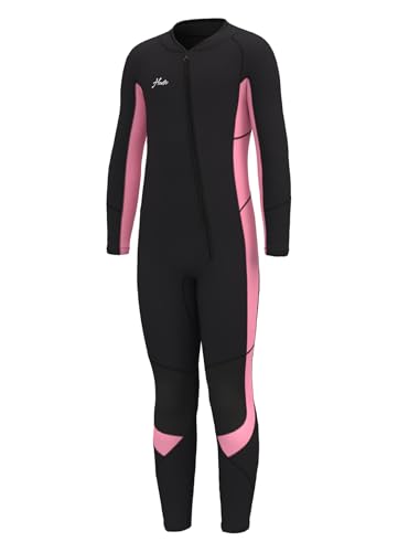 Hevto Kids Wetsuit for Girls Toddler Size 12 Child Youth 3/2mm Neoprene Full Wet Suit Front Zip Thermal Swimsuit Swimming in Cold Water (K3-Pink, 12)