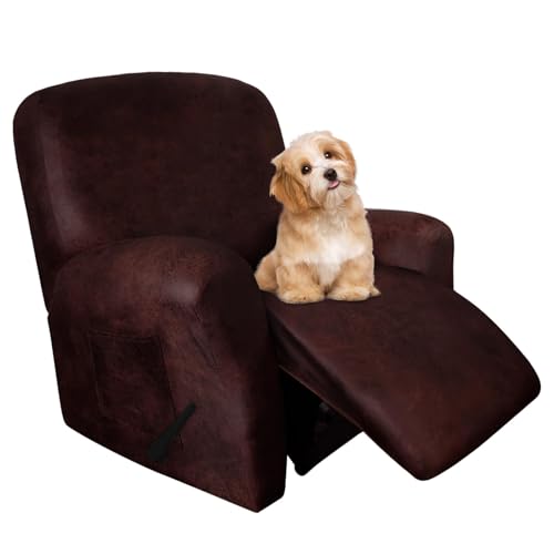 Image of molasofa Recliner Chair Covers 4-Pieces Leather Like Large Recliner Chairs Covers with Pocket Waterproof Non Slip Stretch Recliner Slipcover for Lazy Boy Recliner Chair Washable (Red)