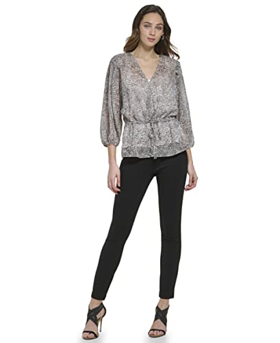 Dkny Women's Figure-Flattering Blouse Tie Waist Bubble Sleeve Top, Pnk Kiss M #TOP1