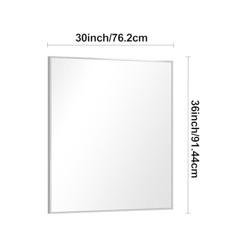 BONEWEI Silver Bathroom Mirror,30x36 inch Wall Mirror for Bathroom Wall Mounted,Rectangle Mirror for Bathroom Over Sink,Modern Metal Frame for Living Room,Bedroom Entryway,Horizontal/Vertical by BONEWEI - Used condition - Image 7
