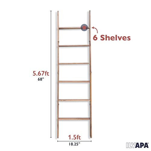 Ilyapa Blanket Ladder For The Living-Room - Rustic Decorative Quilt Ladder With Folding Construction For Easy Storage, Brown Weathered Wood #TOP1