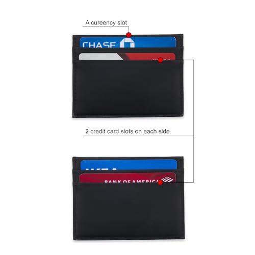 Awesometik Classic Full Grain Leather Credit Card Holder for Men | ID Credit Card Holder | Leather Card Holder with 4 Card Slots and 1 Currency Slot | RFID Blocking | Gift For Him (Black)2