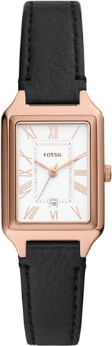 Fossil Raquel Reloj para Mujer, Movimiento de Cuarzo con Correa de Acero o Piel, Negro y Tono Oro Rosa, 23MM