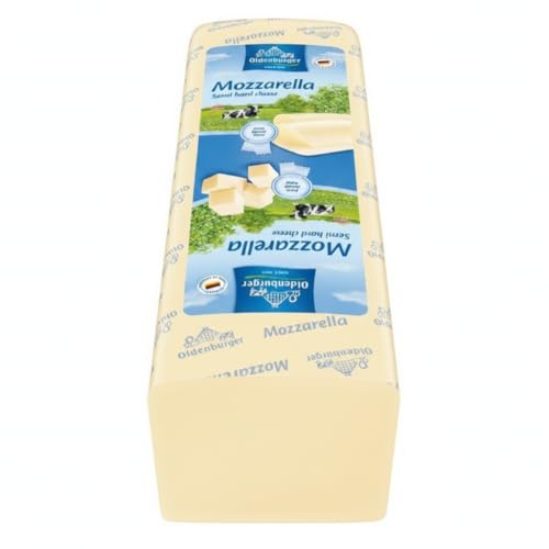 Queso Mozzarella Semiduro 3kg - Bloque de Queso Alemán para Pizzas, Pastas y Gratinados - Oldenburger - Ideal para Rallar y Fundir con Textura Cremosa - NEXU