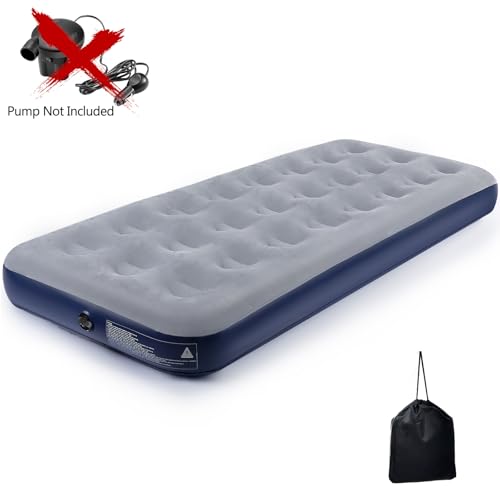 QDH Camping Air Mattress Inflatable Air Bed Flocked Surface Travel Bed Sleeping Pad Air Bed for Outdoor Camping Tent Guest Travelling(Navy Blue )