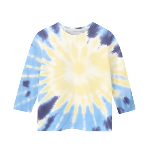 Girls 3/4 Sleeve Tops Color Tie Dye Loose Crewneck Dressy Casual Blouse Pullover Cute Tee Shirts for 3-12Y2