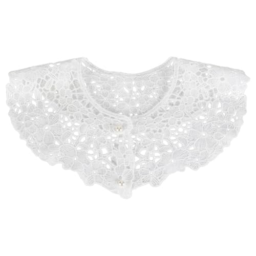 AHANDMAKER col en dentelle blanche, chemisier floral amovible, faux col avec perles, collier décoratif, blanc, M