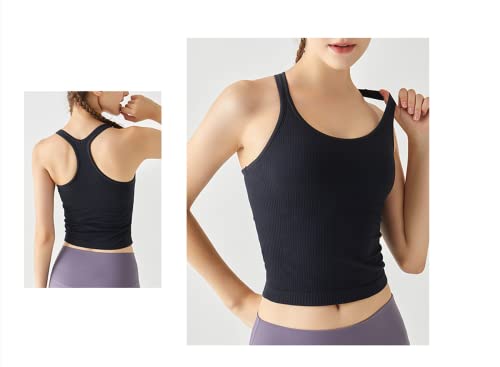 Ribbed Workout Short Racerback Tank Tops for Women with Built in Bra3