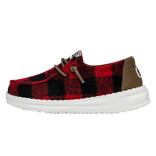 Hey Dude Wendy Toddler Buffalo Plaid Red/Black Size 9 | Kids Shoes | Kids Slip-on Loafers | Comfortable & Light-Weight