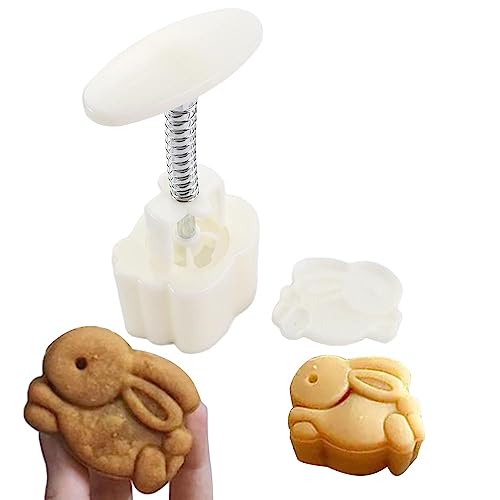 Vctitil Rabbit Mooncake Press Mould Hand-Pressure Mooncake Molds Cookie Stamps Mid-Autumn Moon Cake Mould Pastry Tool(50g)