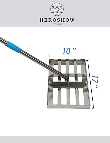 HeroShow Lawn Leveling Rake- 6FT Stainless Steel Pole- Level Soil with 17” x 10” Heavy Duty Soil Lawn Leveler Tool for House Garden Yard Golf