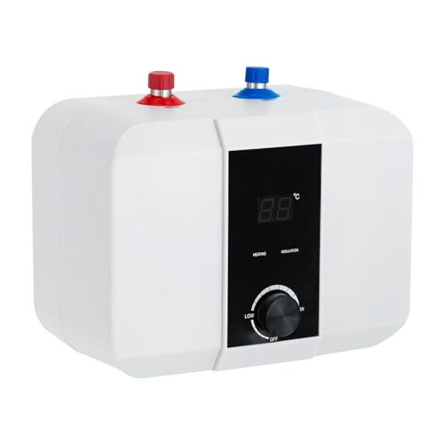 Minicalentador de agua de tanque de 6 L, calentador de agua eléctrico con indicador de temperatura LED legible, 0-65 ℃, resistente a la presión, hervidor de agua de cocina para lavabo, baño, lavabo