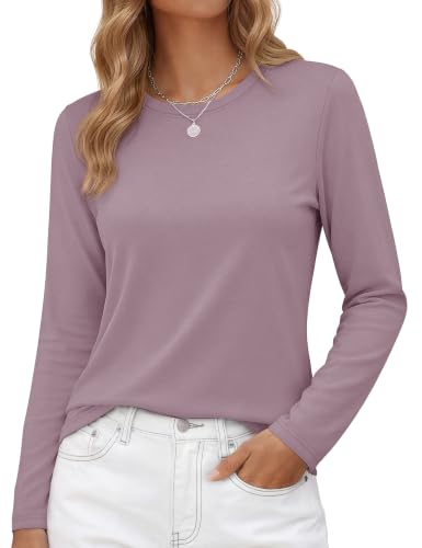 Image of YUCOLEN Long Sleeve Shirts for Women Cotton Crew Neck Casual Tops Fall