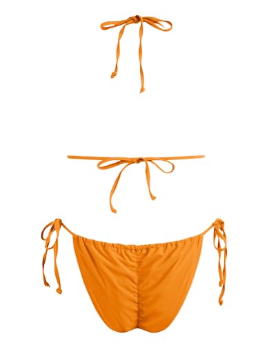 Image of Women's Triangle Bikini Set String Swimsuit Print Tie Smocked Ruched Two Piece Bathing Suit
