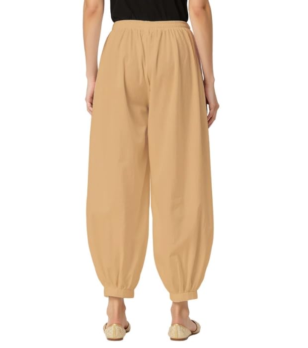 Image of Women's Cambric Cotton Afghani Patiala Salwar - Loose Fit, Elastic Waist, Deep Pockets | Ethnic & Casual Wear