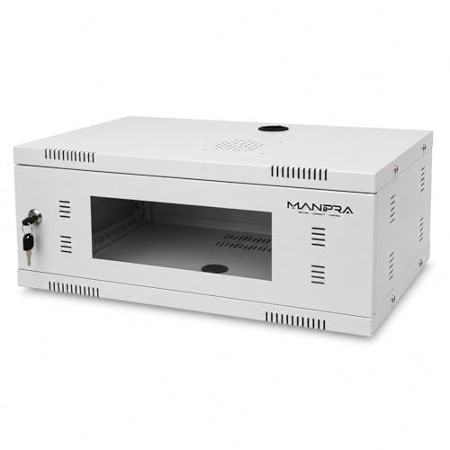 Image of 4U Wall Mount Networking Rack for DVR NVR Network Switch - Toughened Glass Door, Ventilated CRCA Steel Cabinet with Lock & Cable Management (White /Grey)(Size: 55cm X 35cm X 25cm)