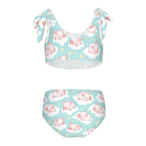 Wusikd Pink Piglets Sleeping Girls Swimsuits Two Piece Clouds Stars Swimwear Bikini Set for for Girls Size 3T2