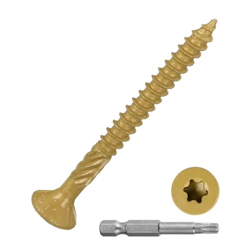 DTGN #8x1-3/4 Deck Screws - 300Pack - Good for Decks, Fences, Frames, Farms, Outdoor Furniture - Carbon Steel Wood Screws Decking Screws W/ T25 Torx Star Drive Bit - Tan