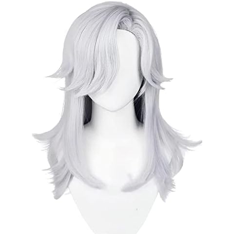 PWEINCY Frauen Perücke für Genshin Sumeru Cyno Cosplay Kostüm Perücken Halloween Anime Simulierte Kopfhaut Lange Silber Weiß Haar Cover