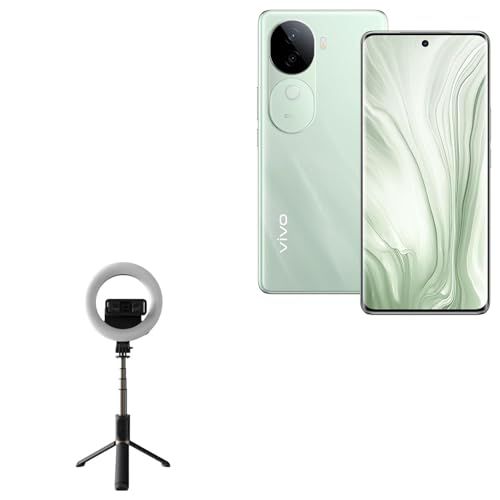 BoxWave Stand and Mount Compatible with vivo V40e - RingLight SelfiePod, Selfie Stick Extendable Arm with Ring Light - Jet Black