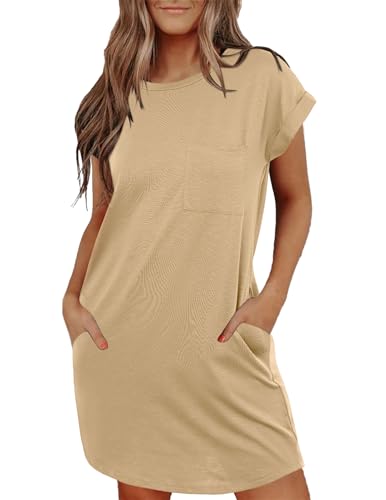 Image of Ekouaer Tshirt Nightgowns for Women Slub-Knit Sleepshirt Soft Night Gown Casual Sleepwear Night Shirt with Pockets S-2XL