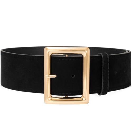 macoking Wide Chunky Black Belt for Women Dresses Suede Belt