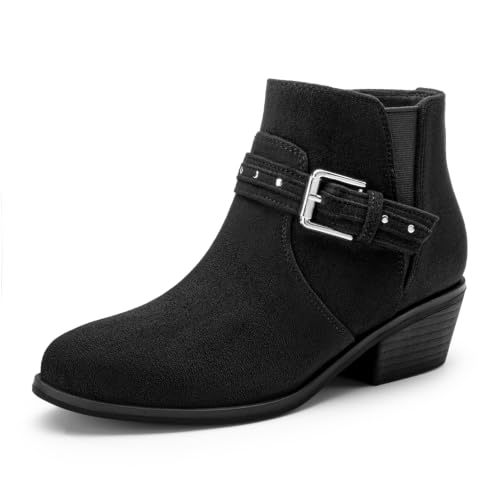 Athlefit Women's Chunky Low Heel Ankle Boots with Side Zipper | Comfortable Fall Booties with Soft Support Insole, Almond Toe, Ideal for Daily Wear, Casual Outing, Office Work, Walking