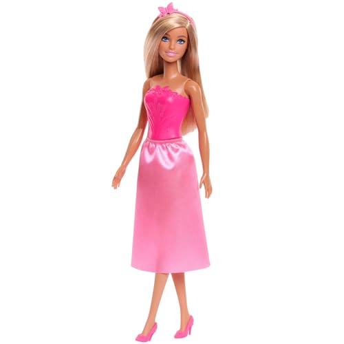 Image of Barbie Royal Fashion Doll with Blonde Hair, Removable Skirt & Accessories, Pink Butterfly-Themed Monochromatic Look