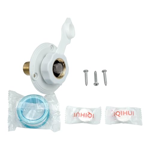 Image of RV City Water Inlet with Check Valve Replacement for 1 /2 inch NPT Male City Water Fill Flange City Water Hookup for Camper RV Water Fill Inlet Fit for Male Lead-Free Brass City Water Inlet(White)