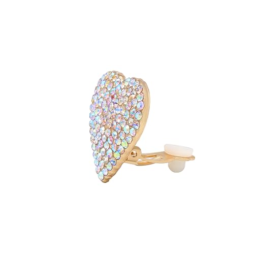 Heart Love AB Crystal Pave Clip On Gold Earrings for Women - PeriFairy Rhinestone Colorful Earrings Non Pierced Jewelry2