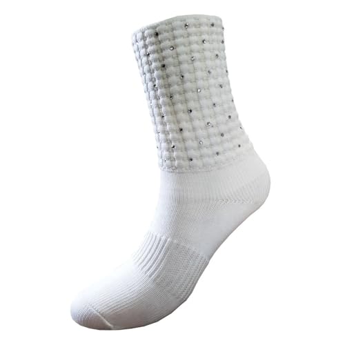 Irish Dance Poodle Socks w/Crystals, Championship Length, White, Small-X-Large3