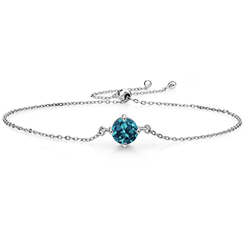 Gem Stone King Gemstone Birthstone Solitaire Bracelet For Women | 925 Sterling Silver | Round 6MM | Gift for Her Women Wife Mom Lady Daughter | Adjustable Bolo Bracelet | Easy-On Easy-Off