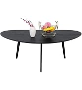 FIRMINANA Mid Century Modern Coffee Table,Large Oval Black Coffee Table for Living Room,Oval Smal...