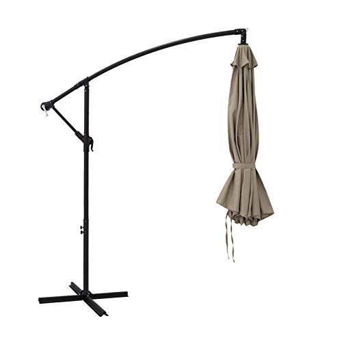 FLAME&SHADE 10 ft Cantilever Offset Outdoor Patio Umbrella with Cross Base Stand, Taupe by FLAME&SHADE - Image 7