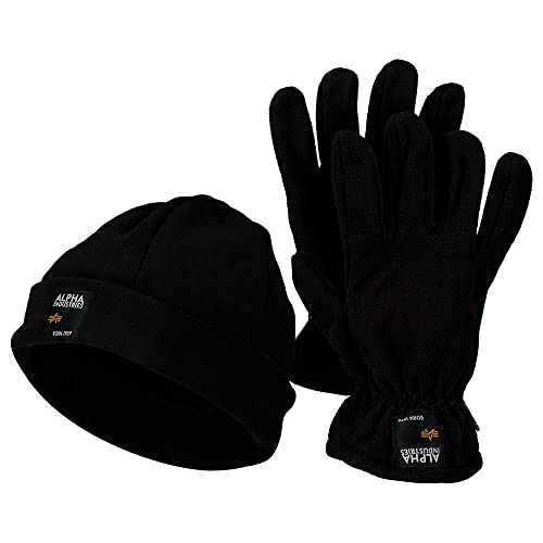 Alpha Industries Label Fleece Set Handschuhe und Mütze Set Black